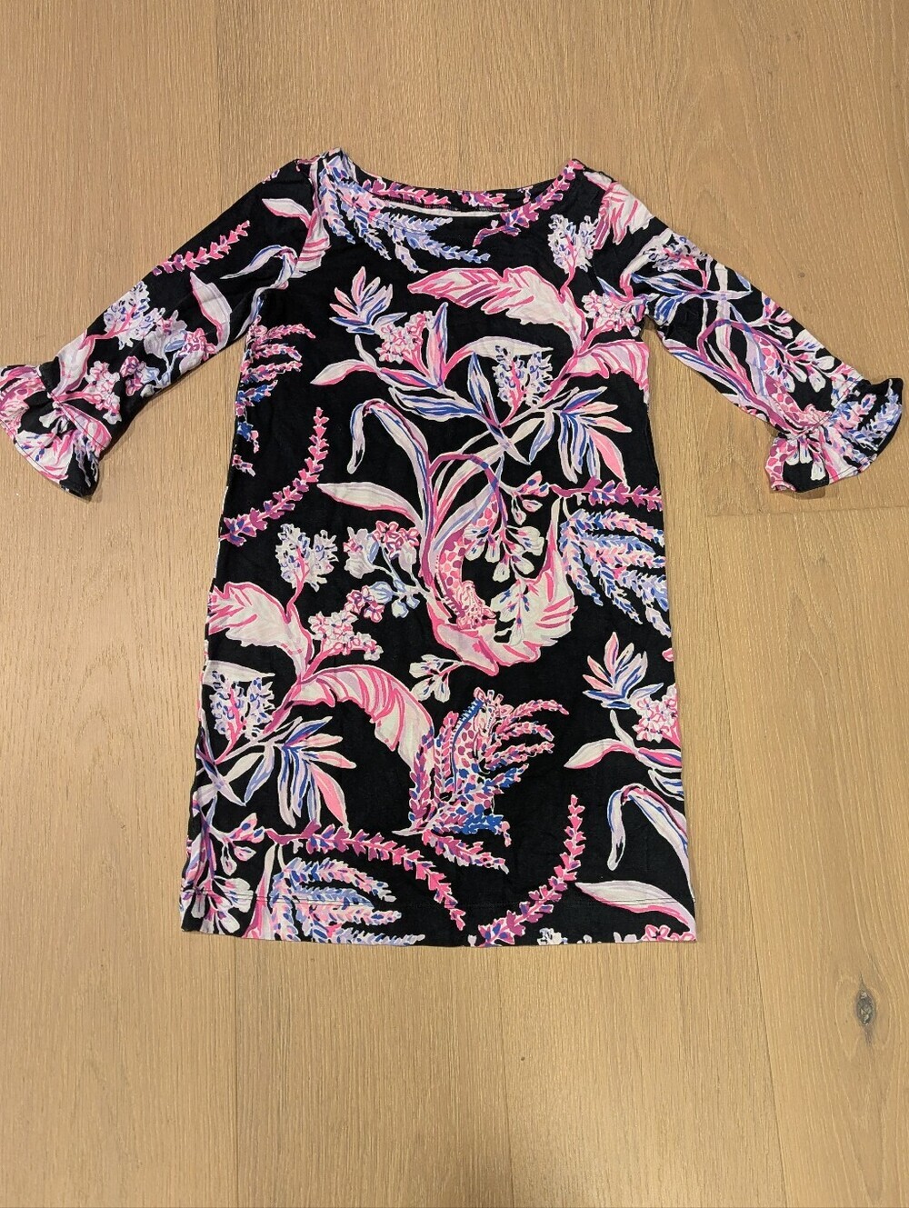 Lilly Pulitzer Black Dress with Pink and Blue Floral Accents